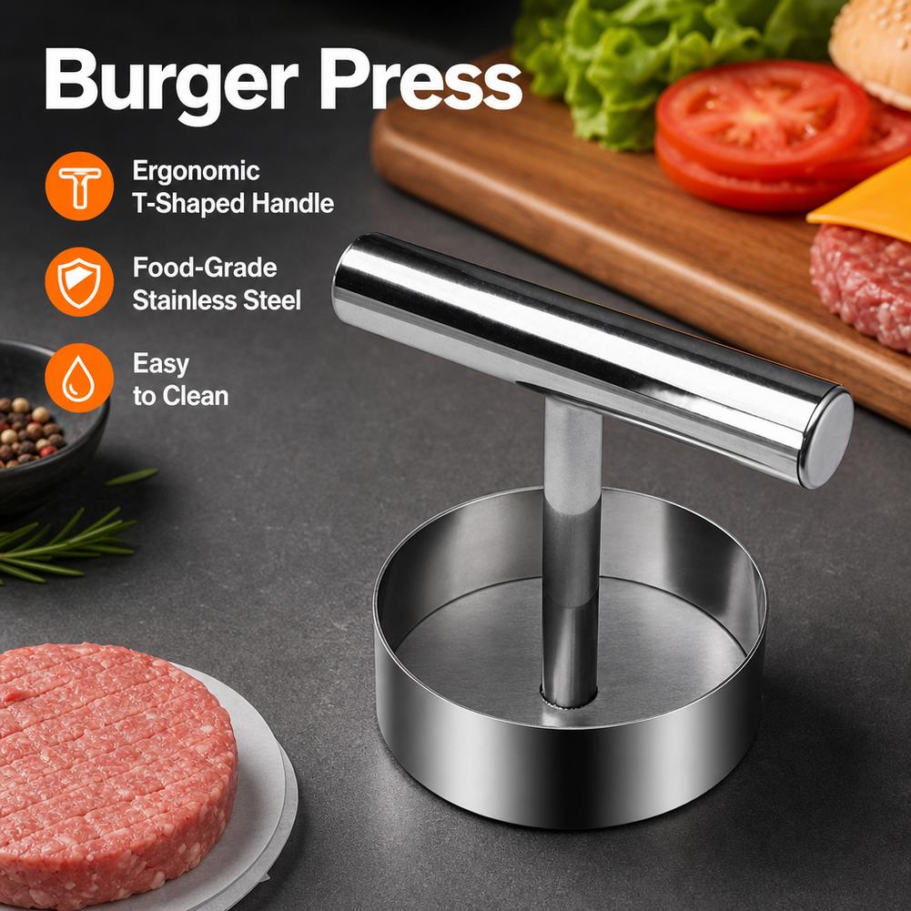 T‑Shaped Handle Stainless Steel Burger Press Non‑Stick Meat Patty Maker Mold for Beef Patties Pancake Flatbread Kitchen Gadget 4
