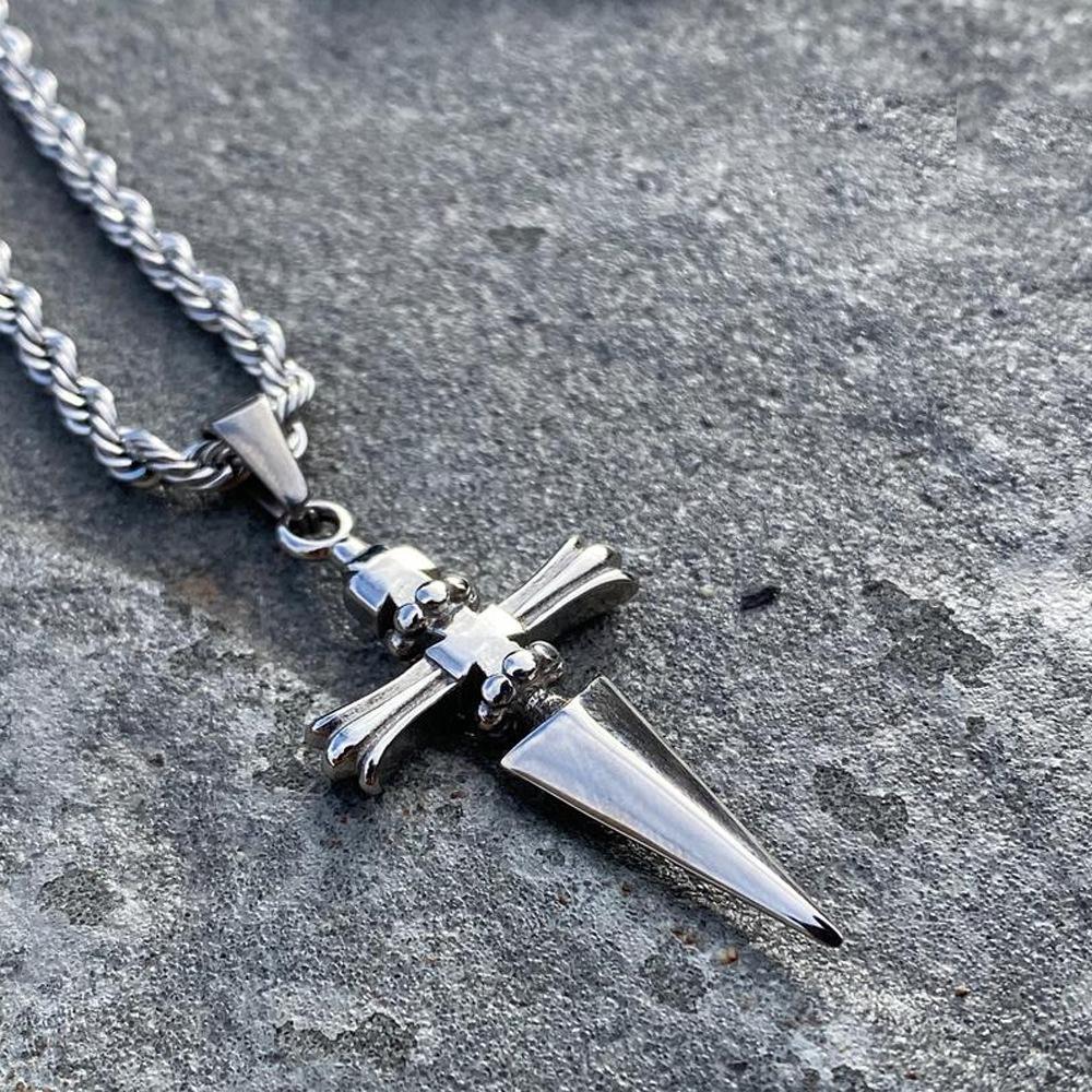 Trendy Cross Dagger Pendant Twist Chain Necklace Holiday Jewelry Gift for Women 60CM