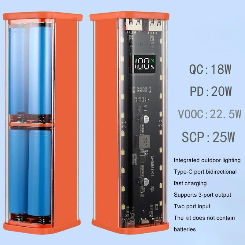 USB Type C Port Design 8X18650 Power Bank Case 22.5W Fast Charging Battery Box For 18650 Battery Storage Power Bank DIY Shell