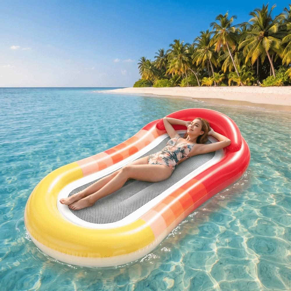 Mesh Inflatable Float Sequined Pool Floats Drainage Design Inflatable Air Mattress Pool Party