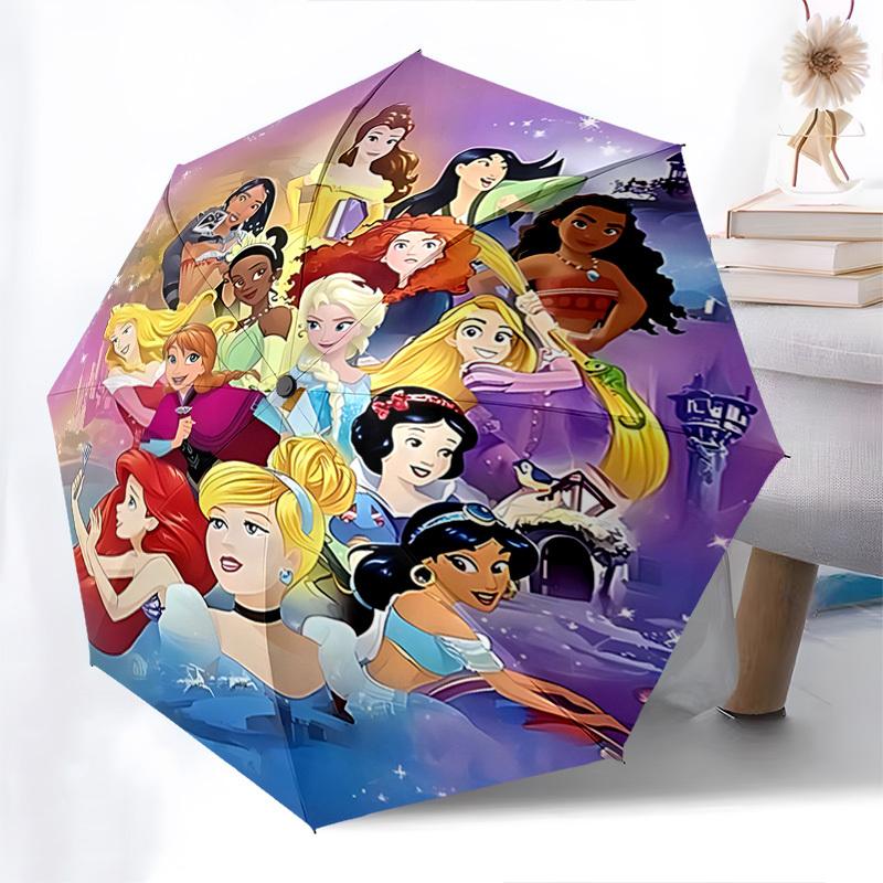 Disney Princesses, Fantasy Castle Themed Automatic Opening and Closing Umbrella, Brightly Colored 8-rib Portable Umbrella, Suitable for Men and Women,