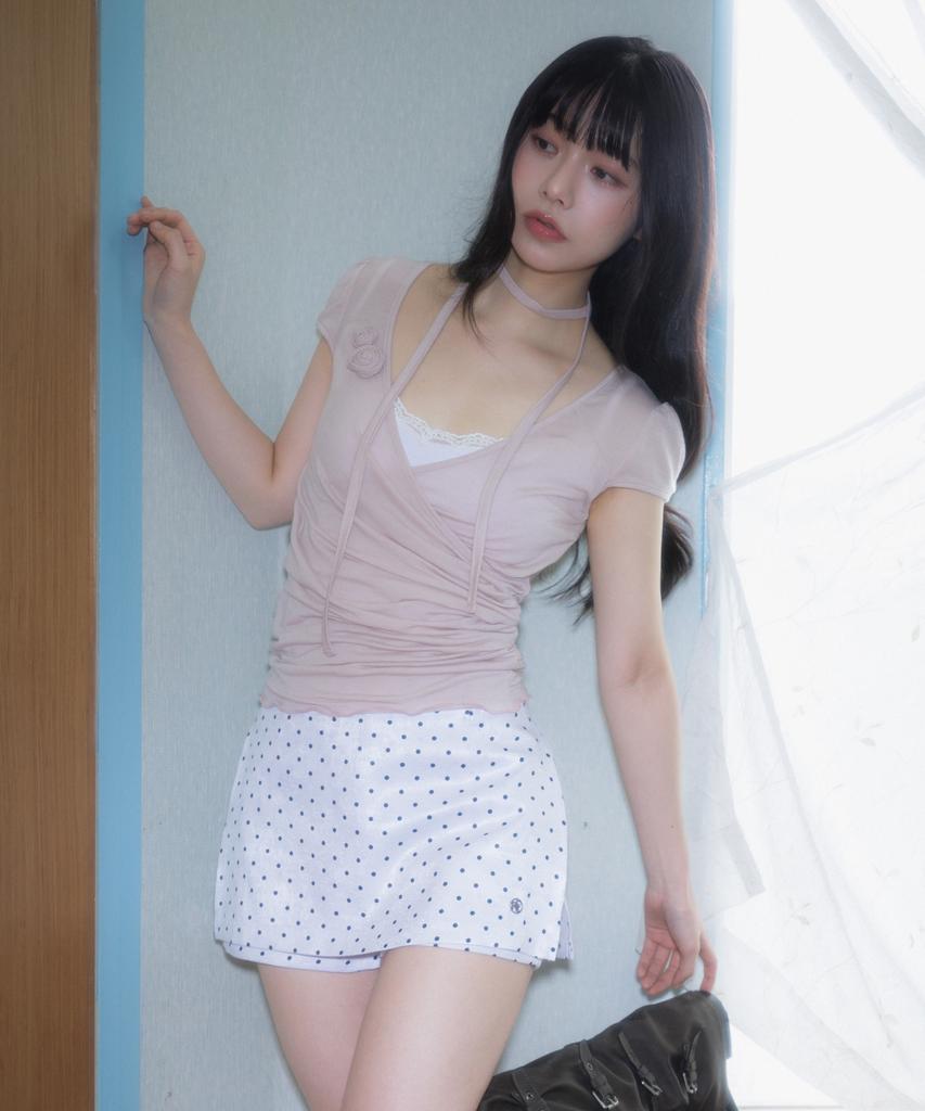 ROSEFRANTZ Corsage Shirring T-Shirt [Pink]