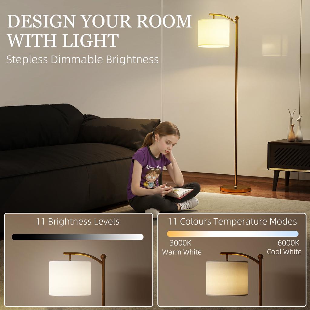 Led Floor Lamp With Remote Control Gold Tone