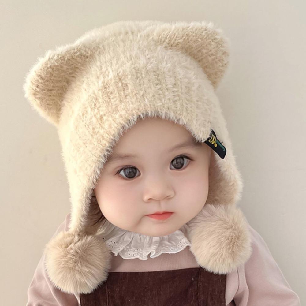 Plush Ear Protection Caps Windproof Cartoon Pompom Hat Soft Earflap Cap  Kids