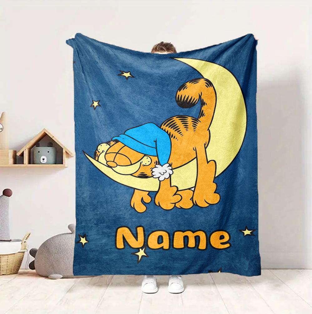 Custom Name Garfield Dreams Flannel Blanket Throw Blanket Soft Warm Sofa Bed Decor Unique Gift