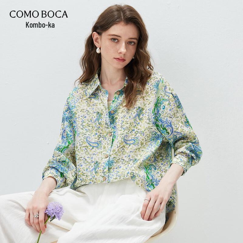 Women s Floral Printed Ramie Long Sleeve Shirt S