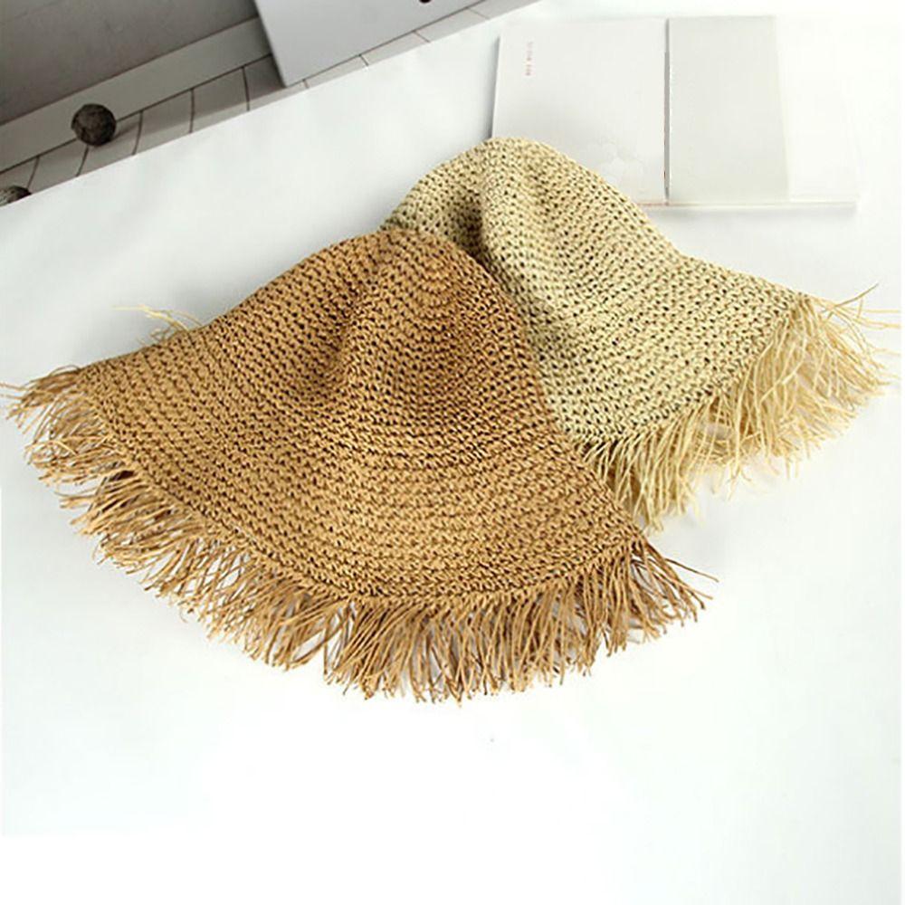 Pălărie de paie cu bor larg, țesătură de paie, pălărie de pescar, pălărie de soare la modă