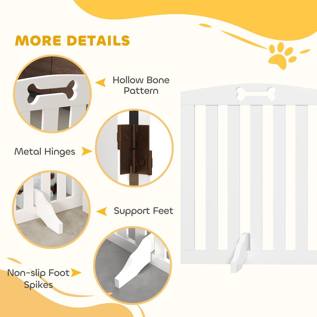 Wooden Dog Gate, Freestanding Pet Gate with Support Feet for Doorways, Hallways, Stairs, 155L x 61H cm, White