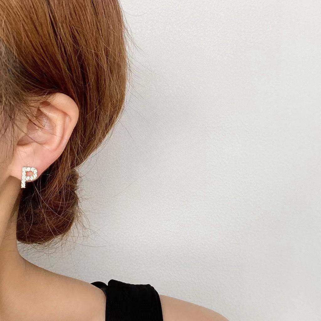 Korean Micro-Diamond Trendy Letter Stud Earrings: Elegant, High-End Accessories for Women's Unique Style.