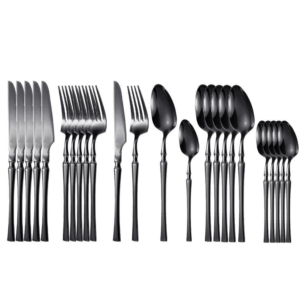 24pcs Stainless Steel Dinnerware Set Tableware Knife Fork Coffee Spoon Flatware Dishwasher Safe Kitchen Dinner Cutlery Gift