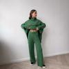 Russian turtleneck split-ended sweater knitted suit women's European and American loose casual wide-leg pants two-piece set