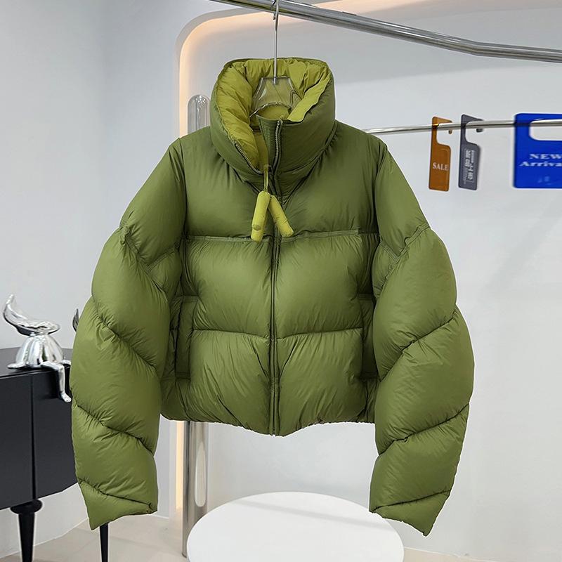 

Высококачественный белый утиный пух контрастного цвета, одежда для хлеба, женская зимняя новая, утолщенная, свободная, модное пальто для пары, прилив S зелёный