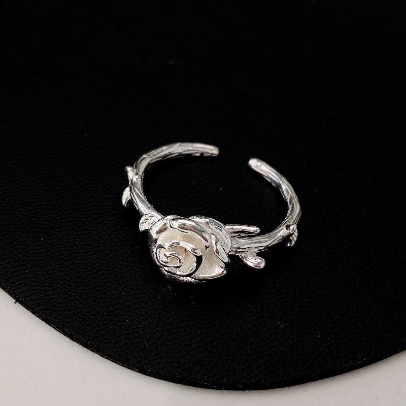 Yintai Silver Rose Flower Open Ring - Unique and Fashionable Design Adjustable Open Ring