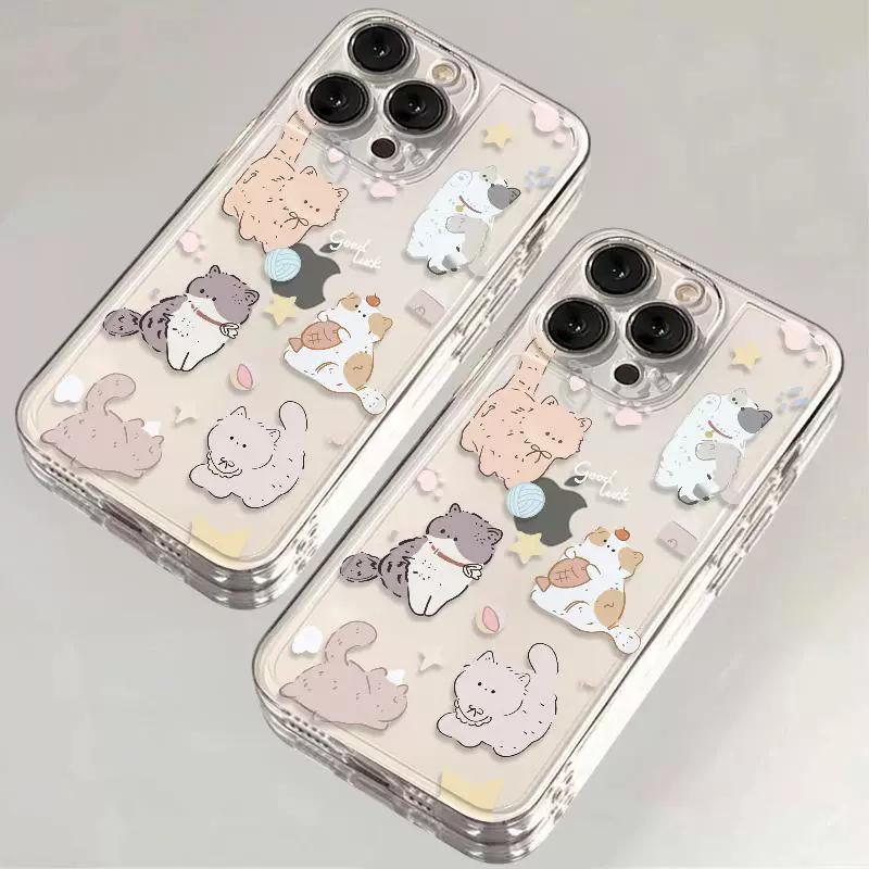Cute Cartoon Cat Clear Phone Case, Kawaii Kitten Collage Shockproof Cover for iPhone