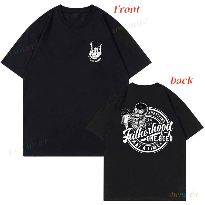 

Fatherhood Front and Back Double Printed Surviving One Beer At A Time Casual Funny Father Tee Drinking Husband Fathers Day Gift 5XL різнокольоровий
