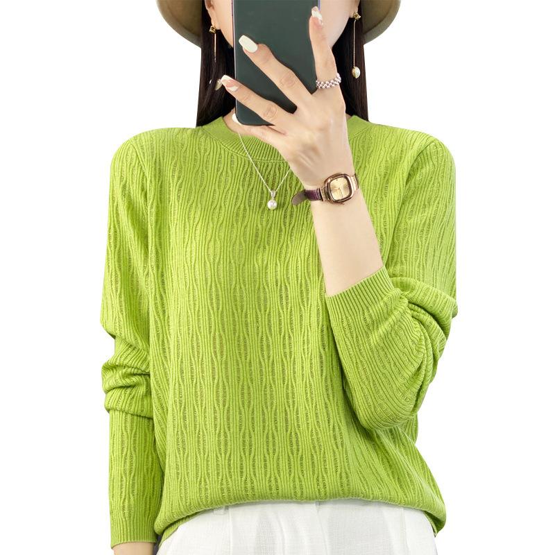 

Женский тонкий вязаный свитер свободного кроя с круглым вырезом и длинными рукавами, изысканный ажурный вязаный топ в форме фонарика XXL яблочный зеленый