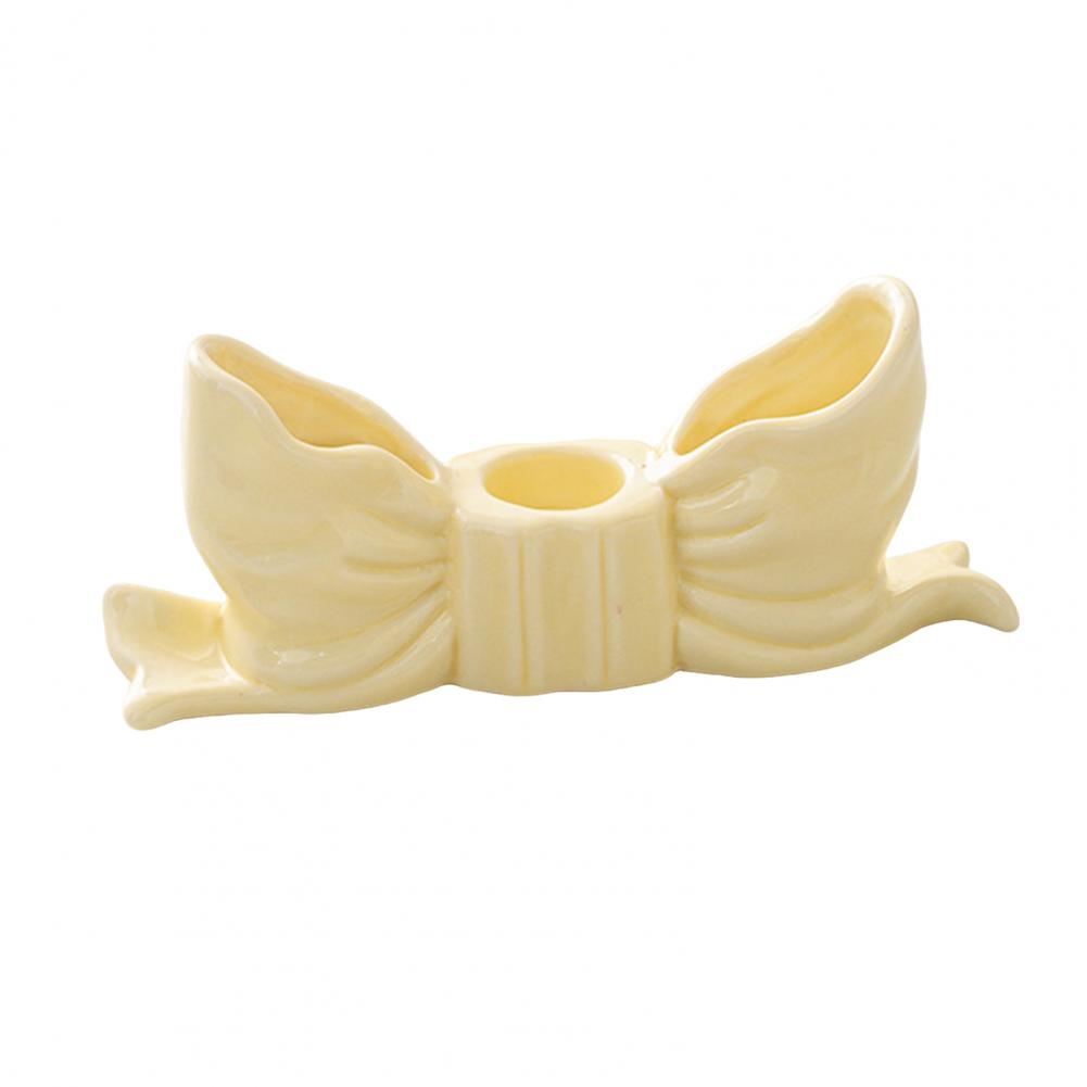 Ceramic Bow Candle Holder Taper Candle Stand Candlestick Table Centerpiece Holiday Party Home Office Desktop Decor Ornament
