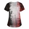 Women Halloween Print Loose Fit V Neck Short Sleeve Medical Scrub Top with Pockets Casual Workwear Uniform for Healthcare Professionals