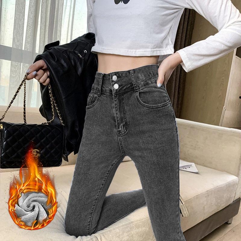 Winter Autumn Plus Velvet Casual ψηλόμεσο Stretch Γυναικείο Μολύβι Παντελόνι Τζιν Τζιν Cropped Παντελόνι Plus Size
