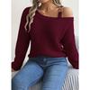 Damesweatshirt Høst/Vinter Casual Metallspenne Lappverk Off-Shoulder Klokkeermer Pullover Strikk Damer Strikket Topp