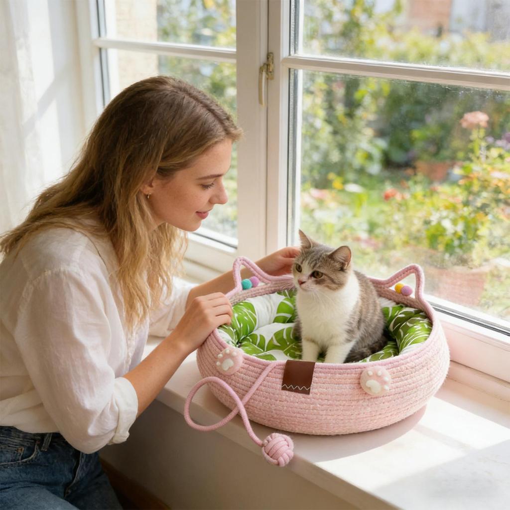 Cat Bed Cute Soft With Cushion Bed Cat Nest Set For Kitten Puppy Indoor Home Sleeping Play Enrichment Interaction Calming All