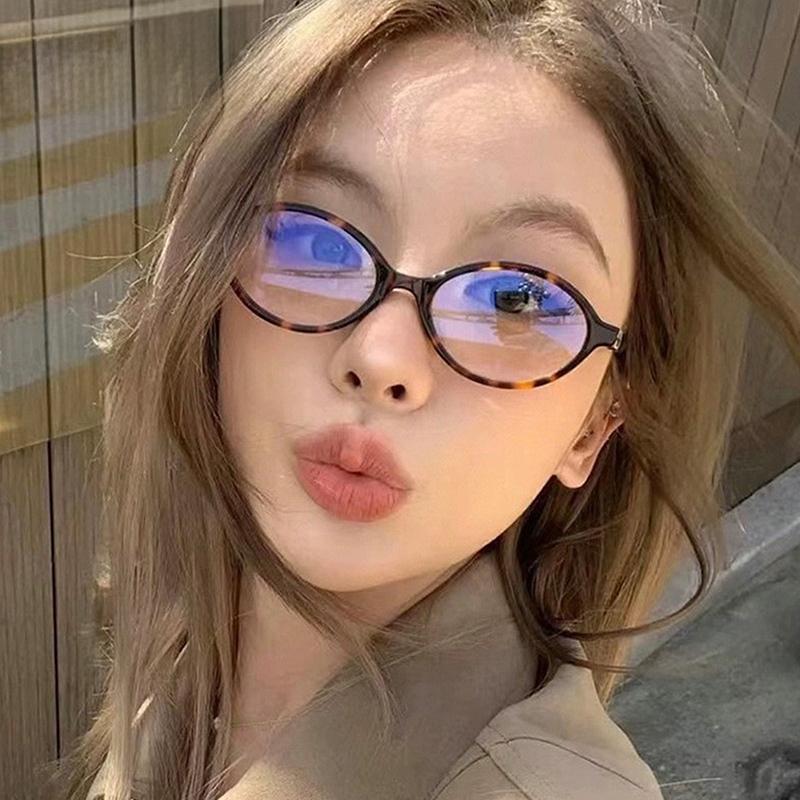 Ovale Kleine Rahmenbrille Retro Damen Koreanische Schlichte Brille Blaulichtfilter Brille Augenschutz Leoparden Sonnenbrille