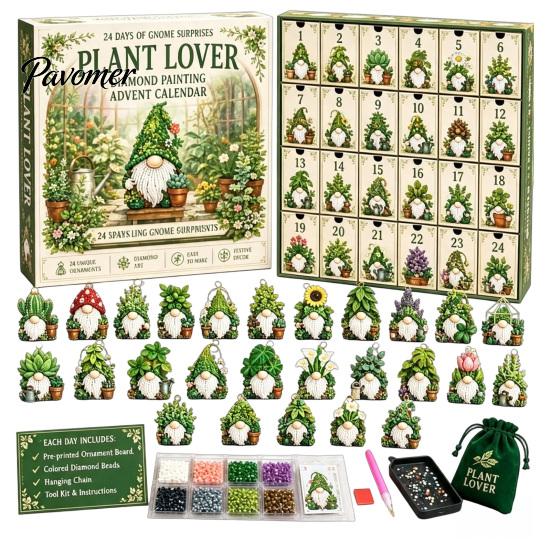 Bomboniere per Feste di Natale Calendario dell'Avvento Gnomo da 24 Giorni, Ornamenti Diamond Painting Finti Kit Regalo Fai da Te per la Famiglia, Ghirlanda da Appendere all'Albero Fatta a Mano Decorazioni per la Casa