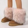 Winter women faux fur snow boots warm short plush lining fluffy fashion furry shoes woman platform suede leather ankle boots