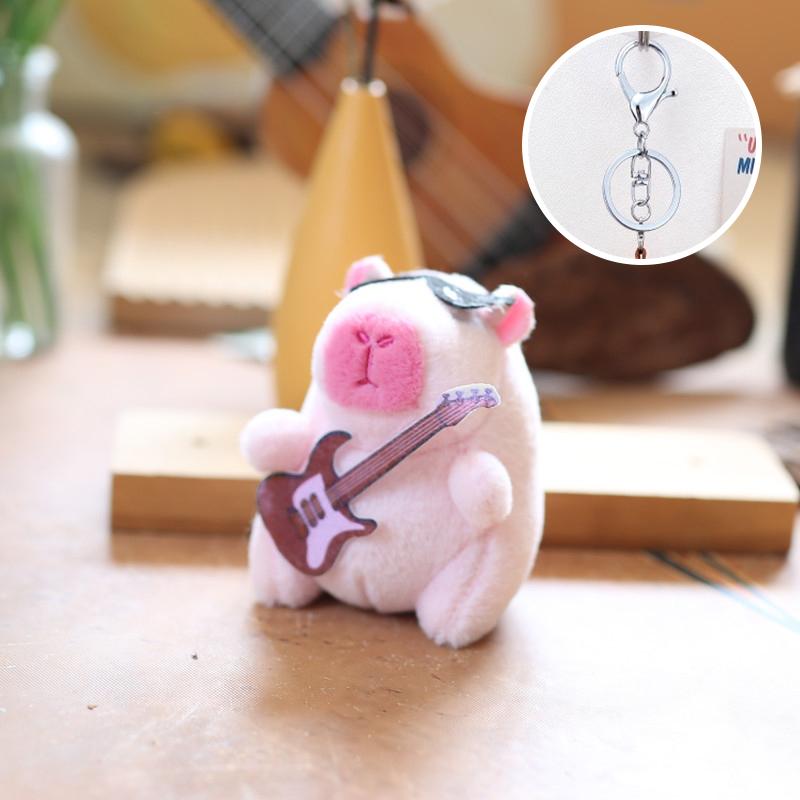 Guitar Kapibala Plush Toy Cartoon Capybara Pendant Soft Stuffed Doll Keychain Car Key Ring Backpack Bag Decor