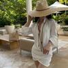 Pure desire sexy neck halter split three-point white bikini long-sleeved sunscreen shirt set