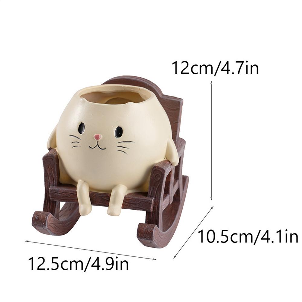 Swing Smile Face Planter Pot Cute Cat Rocking Chair Resin Flowerpots Potted Plant Ornament Home Art Decoration Flowerpot