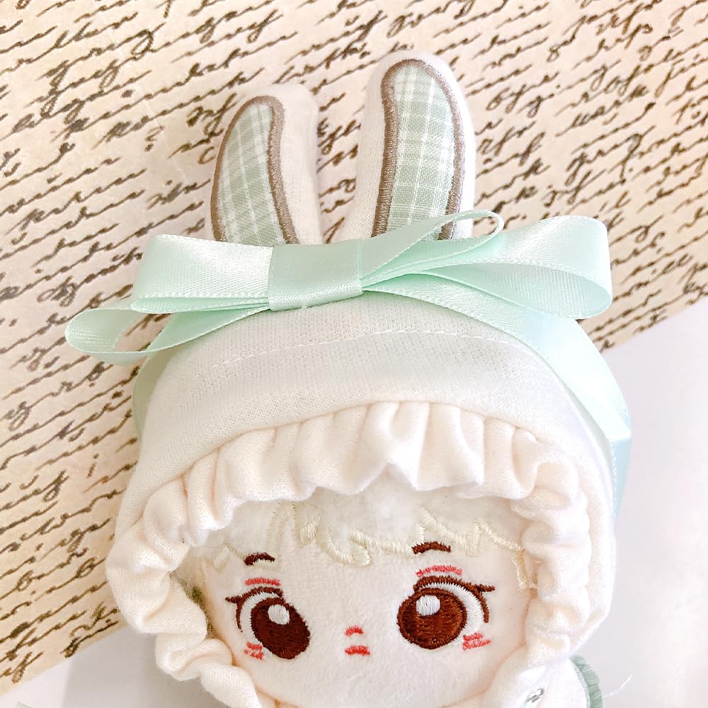 Kigurumi se zaječími uši s kostkovaným vzorem tartanu (Velikost 10 cm) Zelená, Plyšové oblečení, Kigurumi doplňky, Otaku aktivity, Maskot panenka, Kostým pro Kpop panenku [Použité]