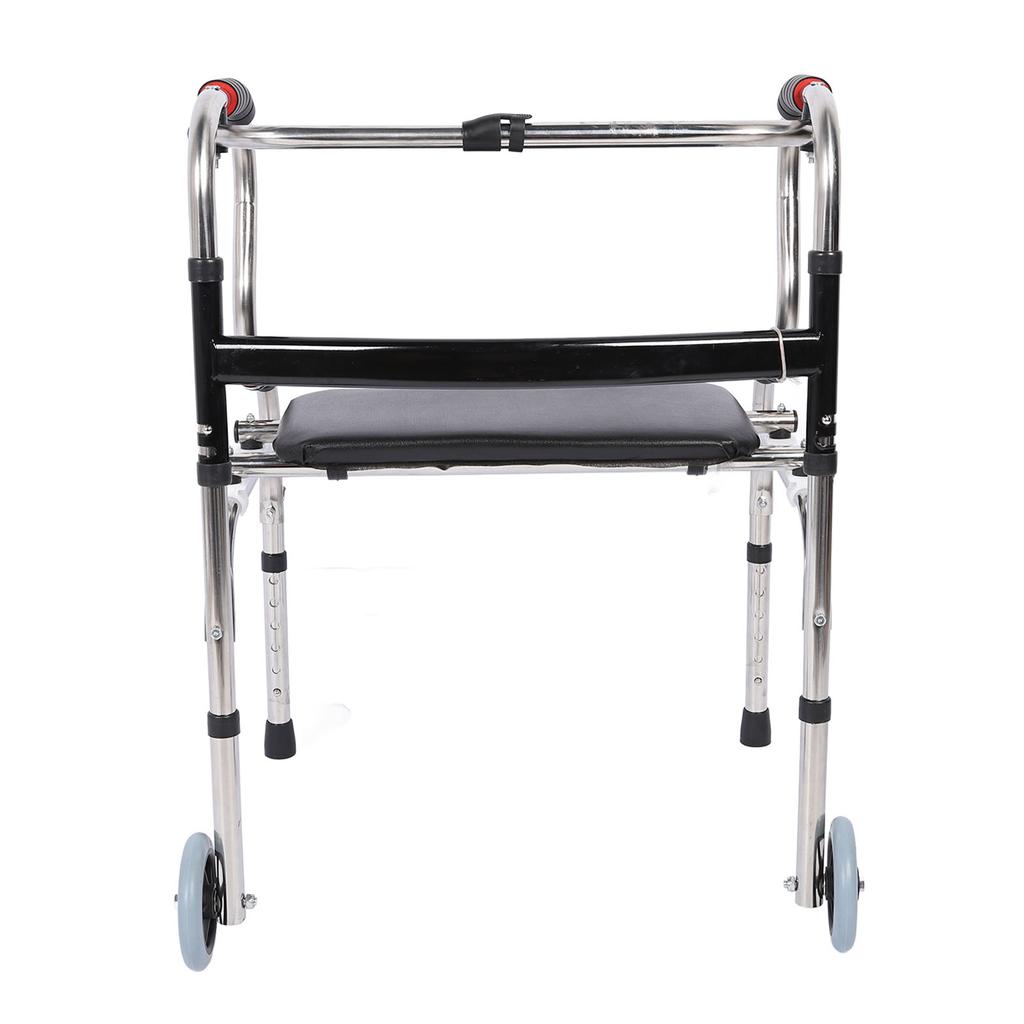 Stand Assist Folding Walker Stainless Steel Walking Aid Height Adjustable Front Wheeled Walker for The Elderly
