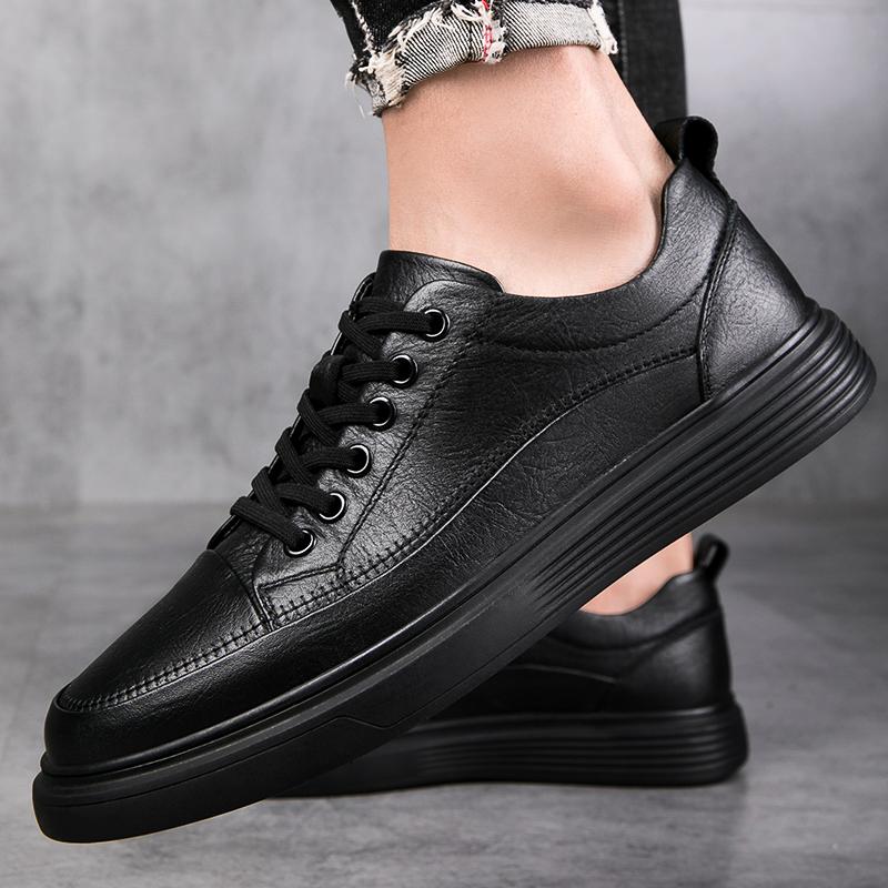 Fashion Black Casual Men's Board Shoes Genuine Leather Quality Minimalist Style Outdoor Street Walking and Sports Adult  Shoes Hot New