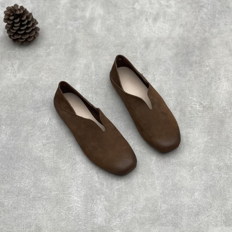 Johnature Handmade Genuine Leather Soft Soled Loafers Casual Soft Cowhide Flat Women's Slip-on Shoes