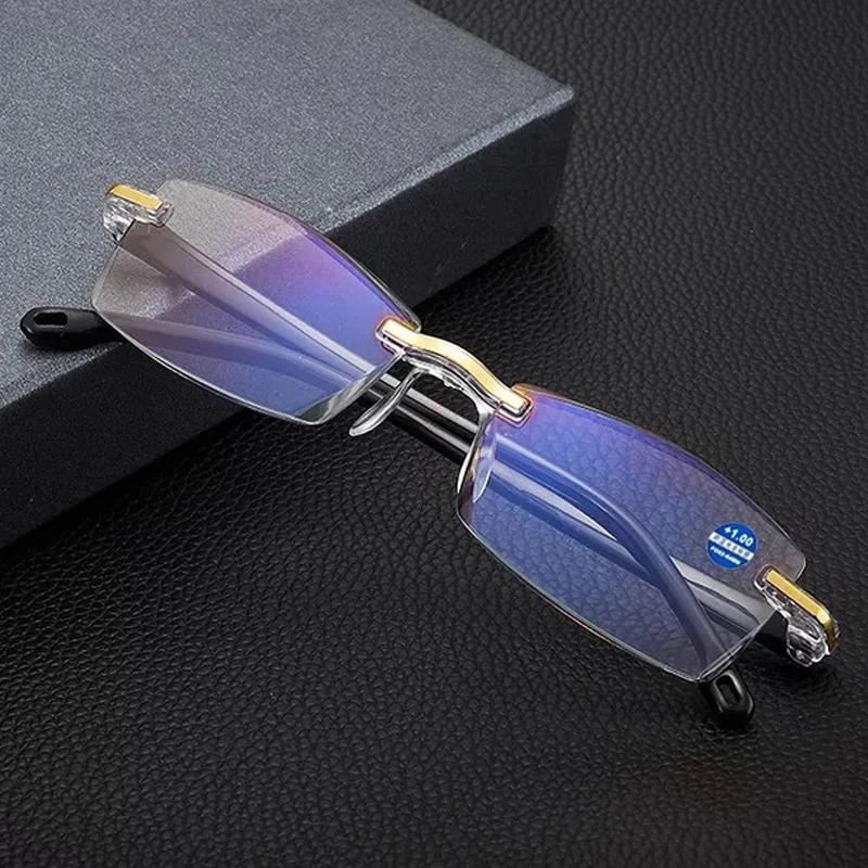 Men Rimless Reading Glasses Classic Anti Blue Light Magnification Eyeglasses Vintage Presbyopia Eyewear Diopter +1.0 To +4.0