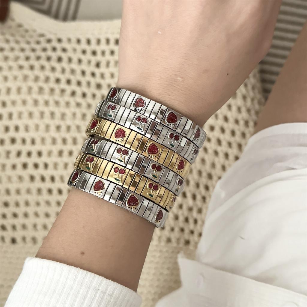 Trendy Cherrys Strawberry Fruit Design Adjustable Bracelet Italian Craftsmanship Comfortable Jewelry for Women Girls