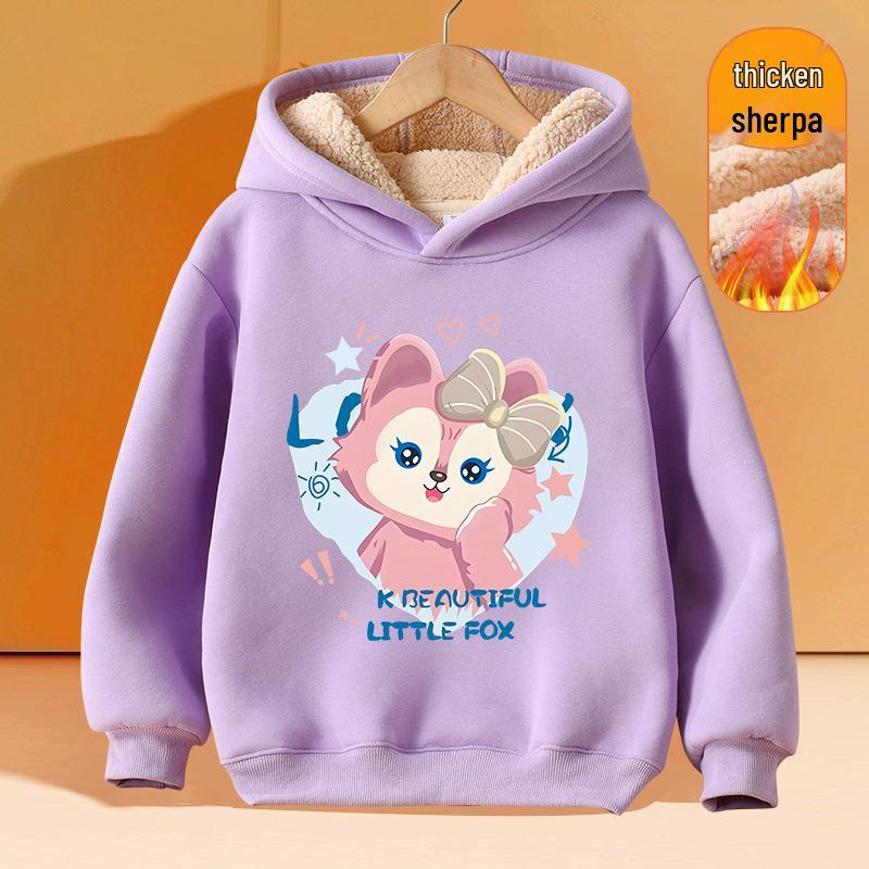 Girls' Plus Velvet Lambswool Hooded Sweatshirt - Warm, Thickened Pullover for Spring 2026 Trend