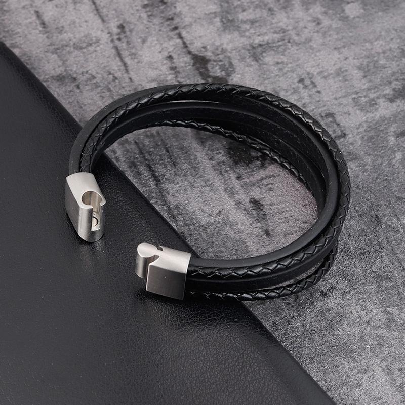 Multilayer Leather Classic Small Accessories Men's Leather Stainless Steel Bracelet For Birthday Party Lucky Present