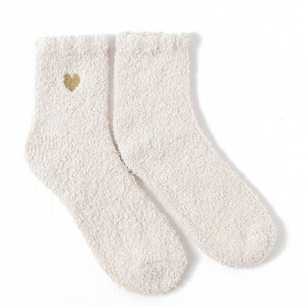 

Love Embroidery Sweet Solid Color Coral Fleece Socks Mid-tube Socks Cute Floor Socks Female Hosiery білий
