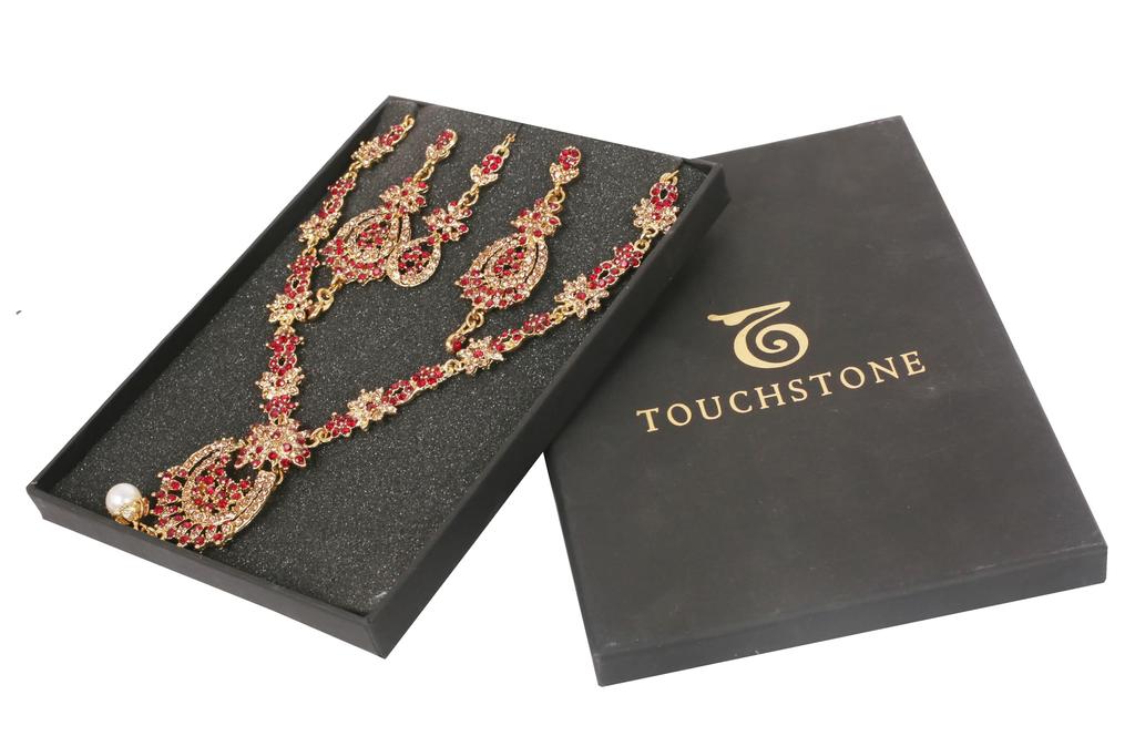 Touchstone Women's Indian Jewelry Set, Maang Tikka Wedding Guest Gold Necklace, Bollywood Jewelry Set, Pageant Elegant Prom Bride Accessory, Western