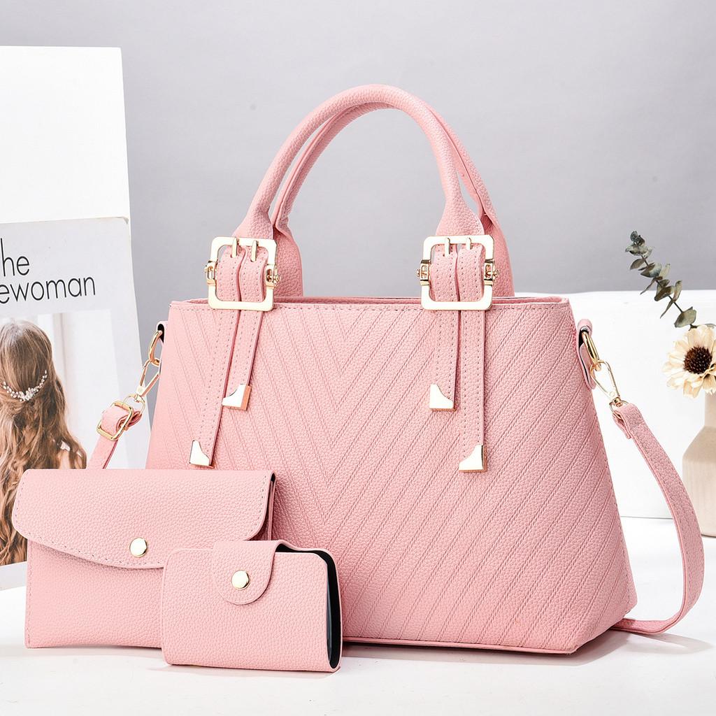 Stylish Macaron Color Three Piece Set In Chic Pu Fabric For Daily Use With High Capacity
