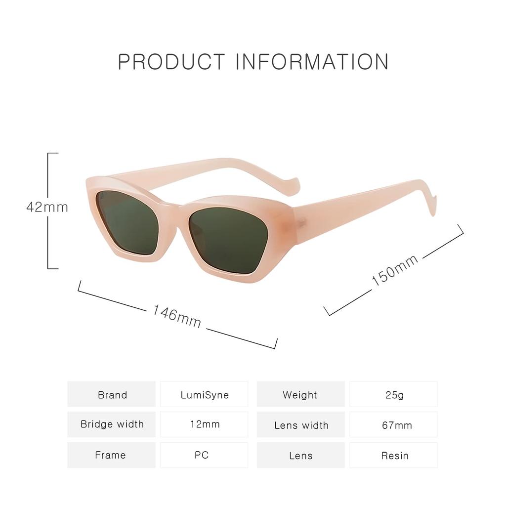 LumiSyne Vintage Cat Eye Sunglasses for Women and UV400 Personalized Small Frame Stereo Cat Eye Frame Eyewear for Travel and Driving Men, Protection,