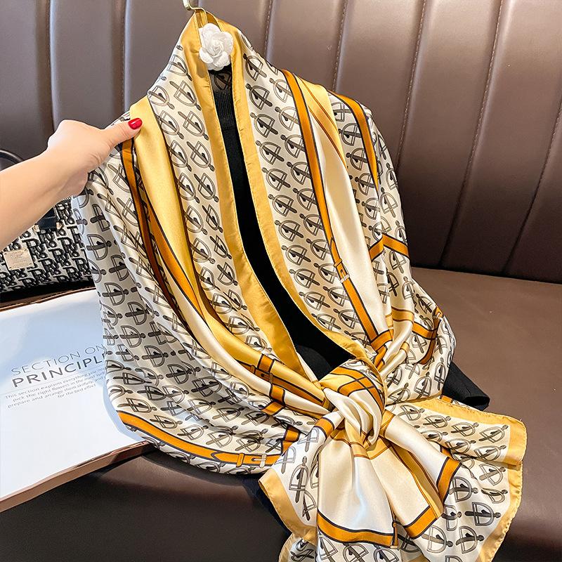 Spain Fashion Brand Women Silk Scarf Luxury Floral Stain Pashmina Shawls and Wraps Foulard Femme Bufandas Beach Hijab 180*90Cm