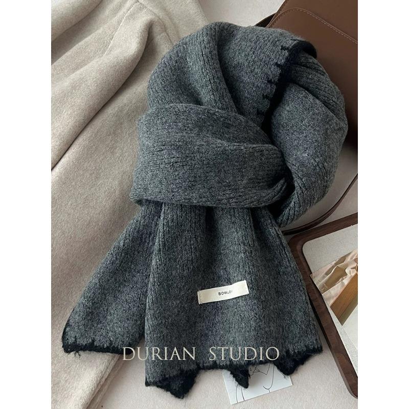 Christmas Red Lock Edge Wool Knitted Scarf Female Winter Student Couple High-end Wool Scarf Male