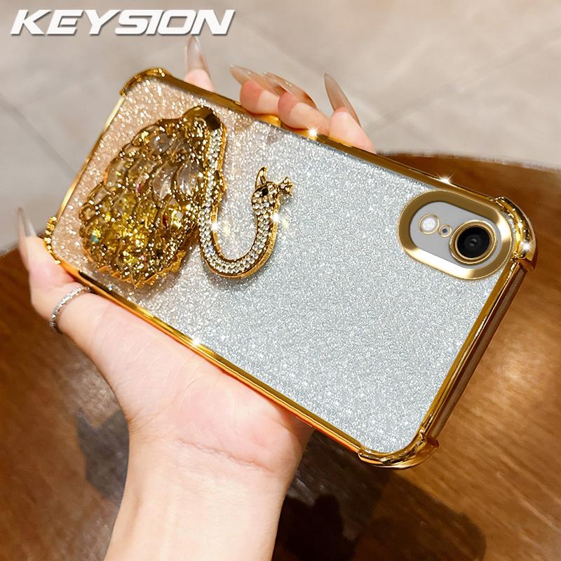 KEYSION Shockproof Plating Phone Case for iPhone XS Max Clear TPU Glitter Jewelled Swan Kickstand Back Cover for iPhone X XR