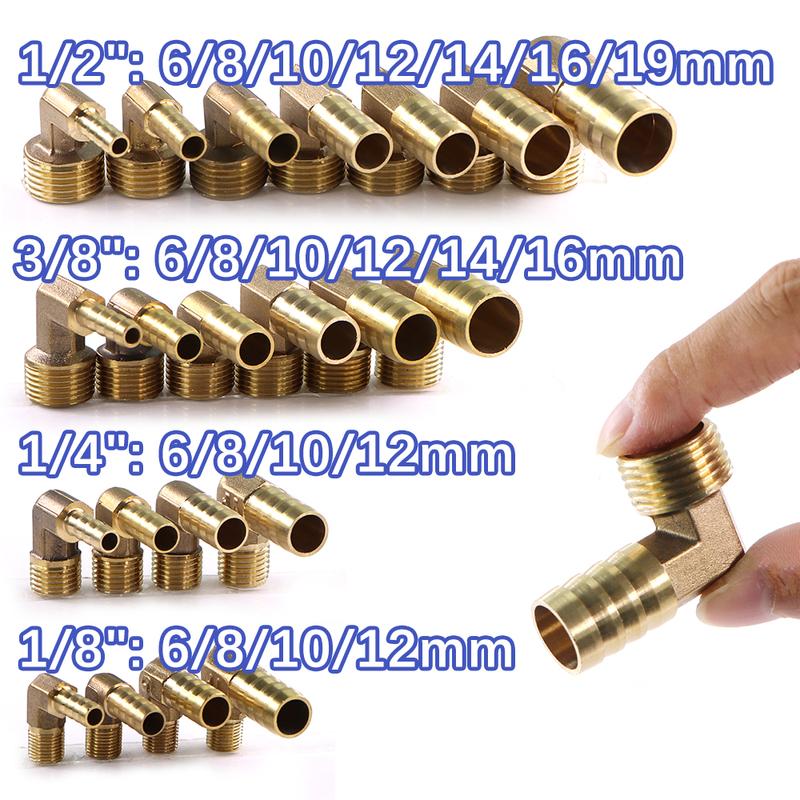 6-19mm 1/8" 1/4" 3/8" 1/2" Messing Winkelstück Schlauchtülle Schlauchadapter Außengewinde Kupferrohrfitting Verbinder Kupplung Kraftstoff Wasser Gas Öl