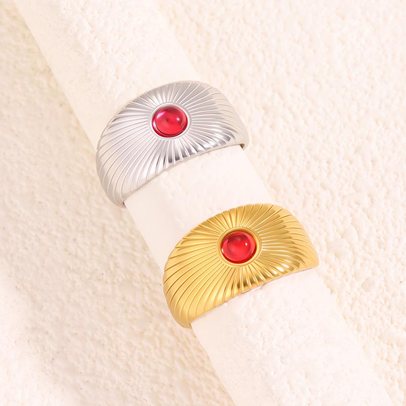 Gold-Plated Titanium Steel Open Ring with Retro Geometric Design