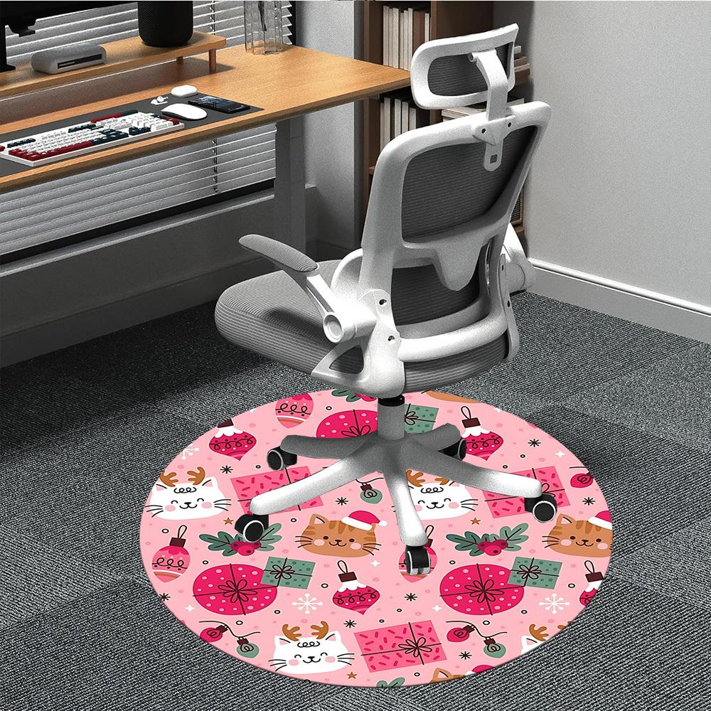1pc Christmas Cats Office Round Area Rug, Indoor Mat Suitable For Office, Under Office Chairs Bedroom Living Room Home Decor, Room Deco