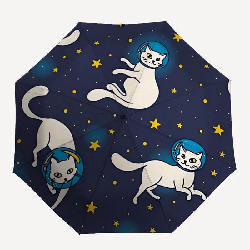 1pc Space Cats Automatic Opening/closing umbrella, Reinforced 8-Rib Construction, Compact Travel Umbrella yy250808180